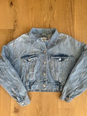 Highway Jeans Cropped Denim Jacket Womens Large Light Wash 90s Y2K Elastic Waist